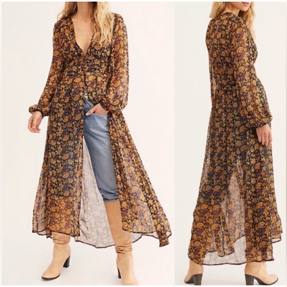 Free People Size XS Floral Honeysuckle Valerie Sheer Duster